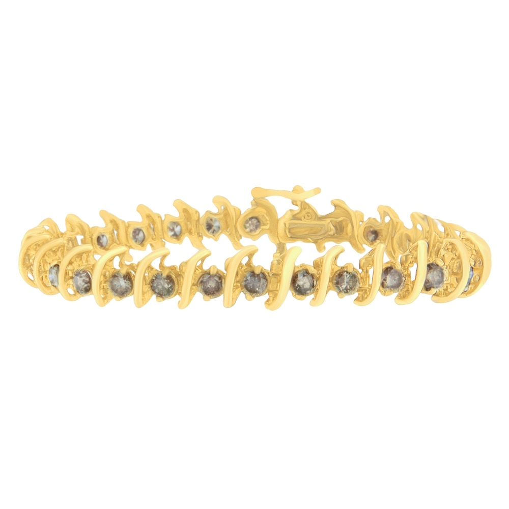 14K Yellow Gold Round-Cut Diamond 'S' Bracelet (6.00 cttw, Brown Color, I1-I2